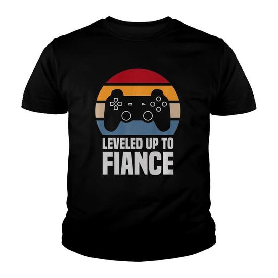 Mens Leveled Up To Fiance Gifts For Him Newly Engaged Couple Youth T-shirt