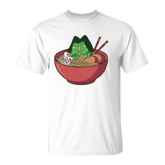 Cute Frog Eating Ramen Japanese Noodles Lover Funny T-Shirt Frog Lovers Gift Japanese Outfit Kawaii Frog Shirt Ramen Shirt