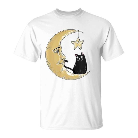 Vintage Halloween Beistle Cat On The Moon Halloween Gift T Shirt Mazezy