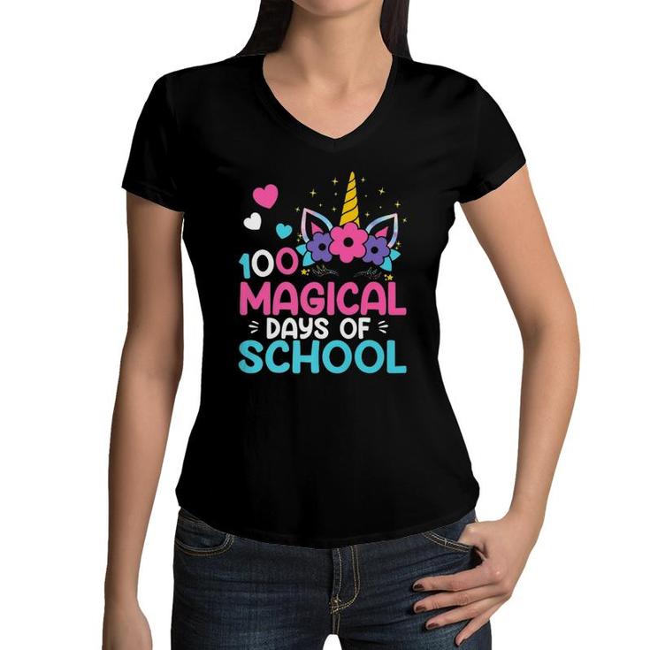 100Th Day Of Kindergarten  For Girls 100 Magical Days Women V-Neck T-Shirt