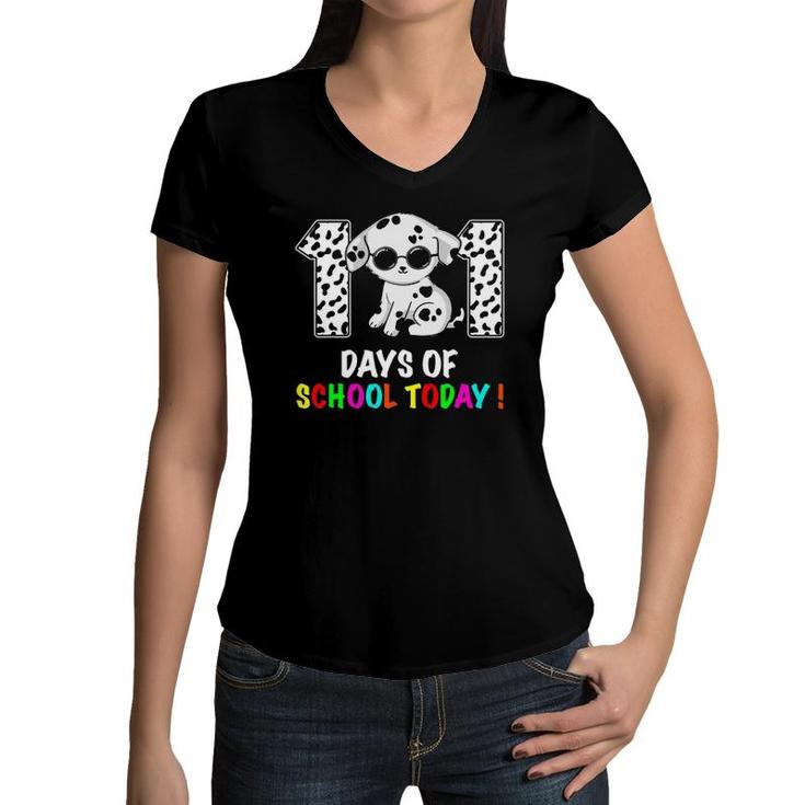 101 Days Of School Cute Dalmatian Leopard For Boys Kids Women V-Neck T-Shirt