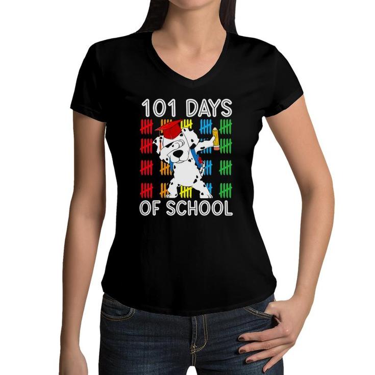 101 Days Of School Dalmatian Dog 100 Days Smarter Boys Girls  Women V-Neck T-Shirt