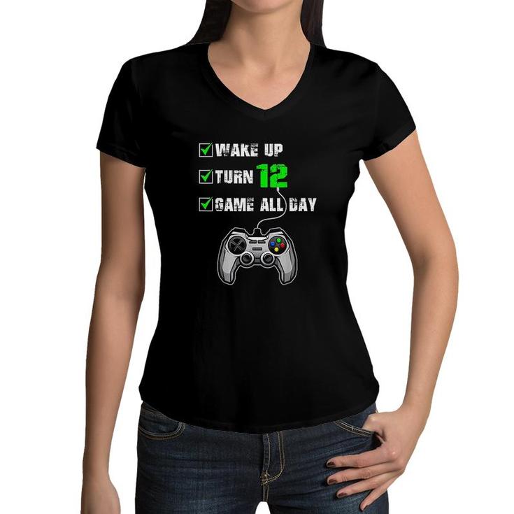 12th Birthday Gamer Level 12 Unlocked Gamer Birthday Women V-Neck T-Shirt