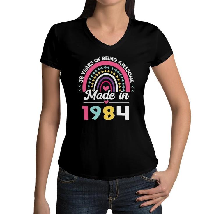 38 Years Old Gifts 38Th Birthday Born In 1984 Women Girls Women V-Neck T-Shirt
