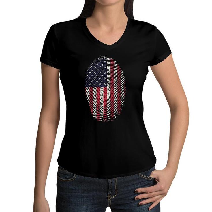 4Th Of July S Fingerprint Flag 4Th Of July S Kids Women V-Neck T-Shirt
