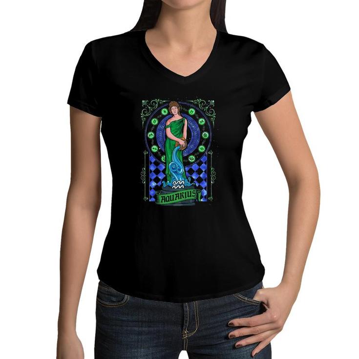Aquarius Chess Piece Black Queen Zodiac Sign Girl Birthday Women V-Neck T-Shirt