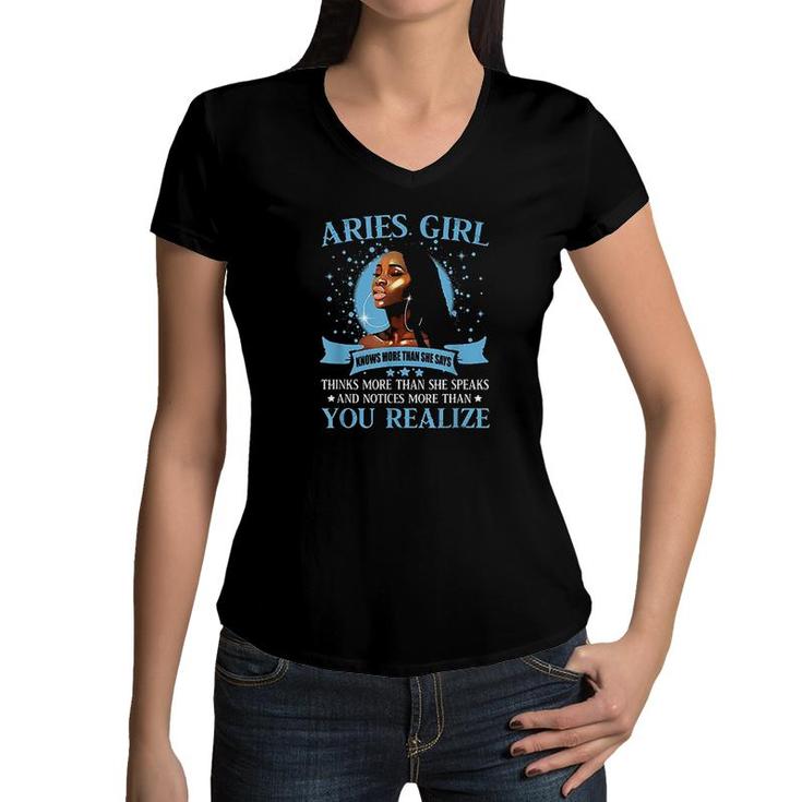 Aries Girl Black Queen Women V-Neck T-Shirt