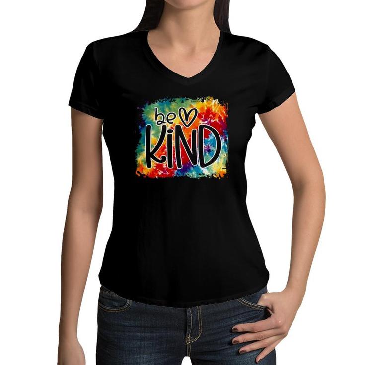 Be Kind Colorful Rainbow Cute Heart Love Kindness Boys Girls Women V-Neck T-Shirt