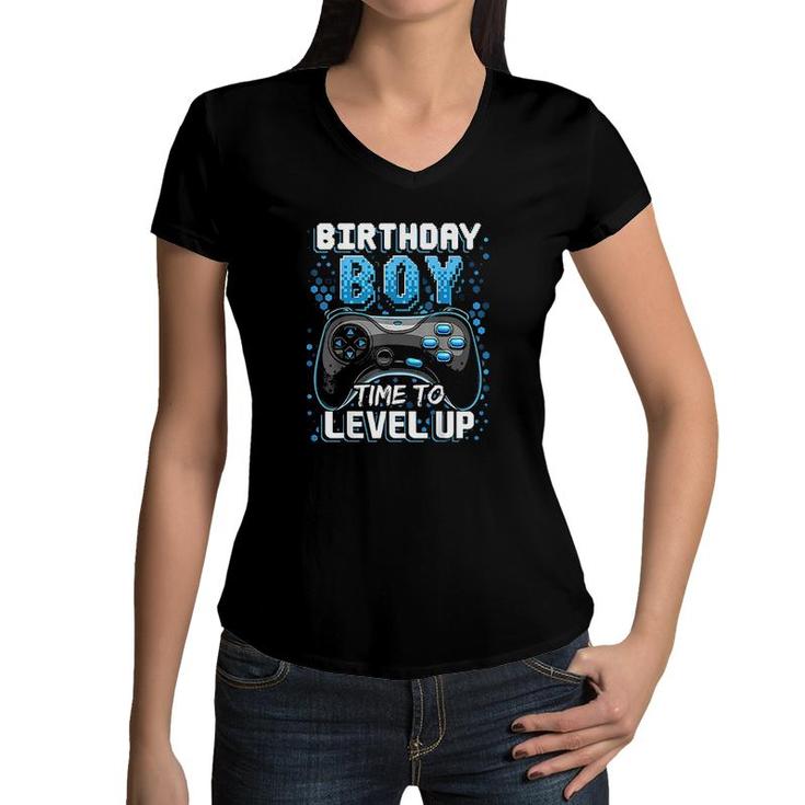 Birthday Boy Time To Level Up Video Game Birthday Gift Boys  Women V-Neck T-Shirt