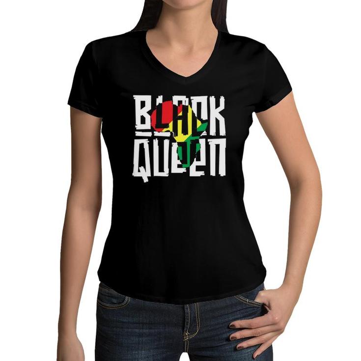 Black Queen For Women Girls History Month Africa Women V-Neck T-Shirt