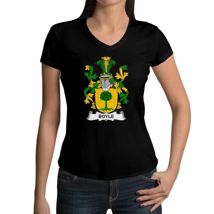 Boyle Coat Of Arms Family Crest Women V-Neck T-Shirt