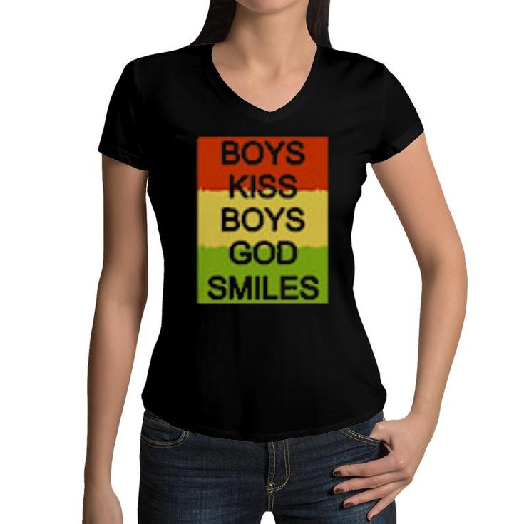 Boys Kiss Boys God Smile  Women V-Neck T-Shirt