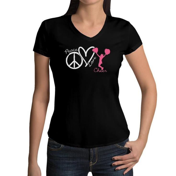 Cheerleading Saying Cheer Practice Peace Love Cheer Girl Women V-Neck T-Shirt