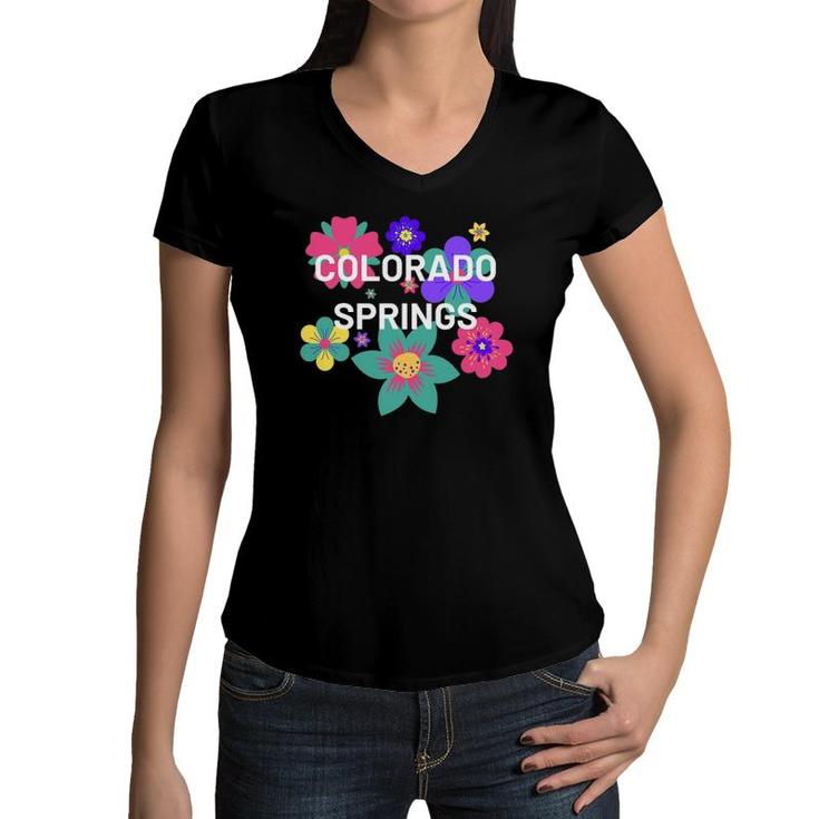 Colorado Springs Floral Souvenir Tee For Women And Kids Women V-Neck T-Shirt