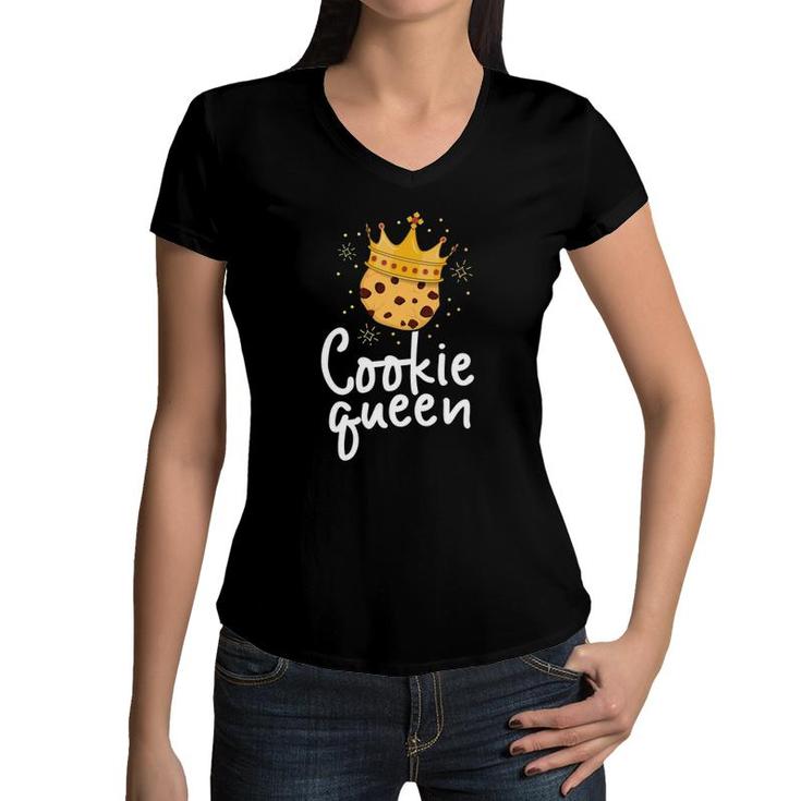 Cookie Queen Cute Chocolate Chip Foodie Gift Girls Women Women V-Neck T-Shirt