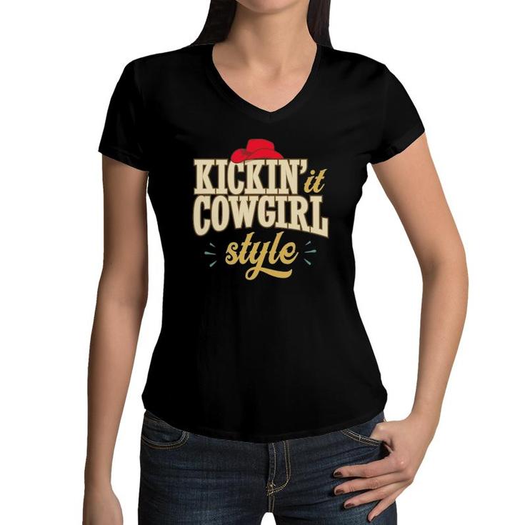 Cowgirl Style Country Western For Women Girls Vintage Retro Women V-Neck T-Shirt