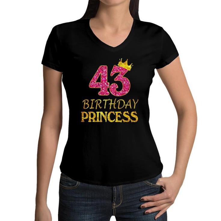 Crown 43Rd Birthday Princess Girl  43 Years Old Gifts Women V-Neck T-Shirt