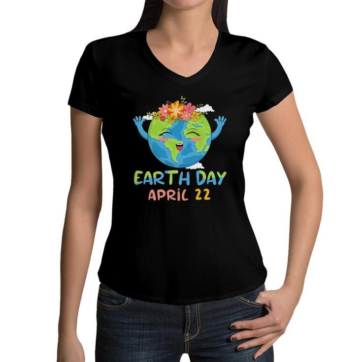 Cute Earth Day Planet Floral Environment Kids Boys Girls Women V-Neck T-Shirt