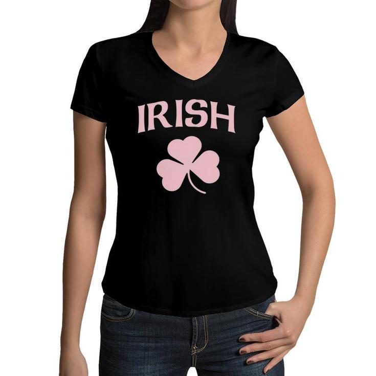 Cute Girly Irish Pink Shamrock St Patrick's Day Women Girls Women V-Neck T-Shirt