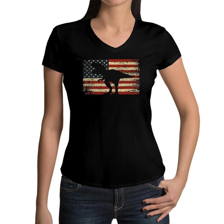 Dinosaur 4Th Of July Patriotic American Flag Kids Boys Men Women V-Neck T-Shirt