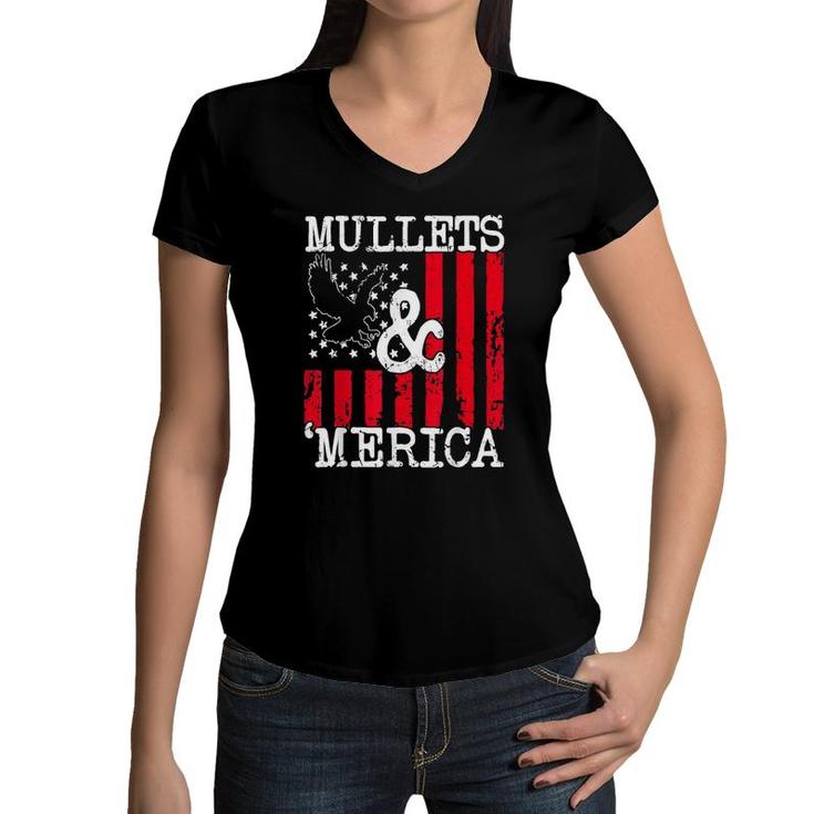 Eagle Mullet 4Th Of July Merica American Flag Women Men Kids Women V-Neck T-Shirt