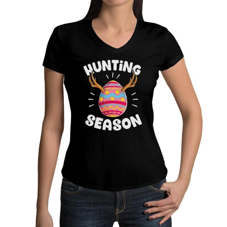 Easter Egg Hunting Season Funny Hunter Boys Kids Girls Women Women V-Neck T-Shirt