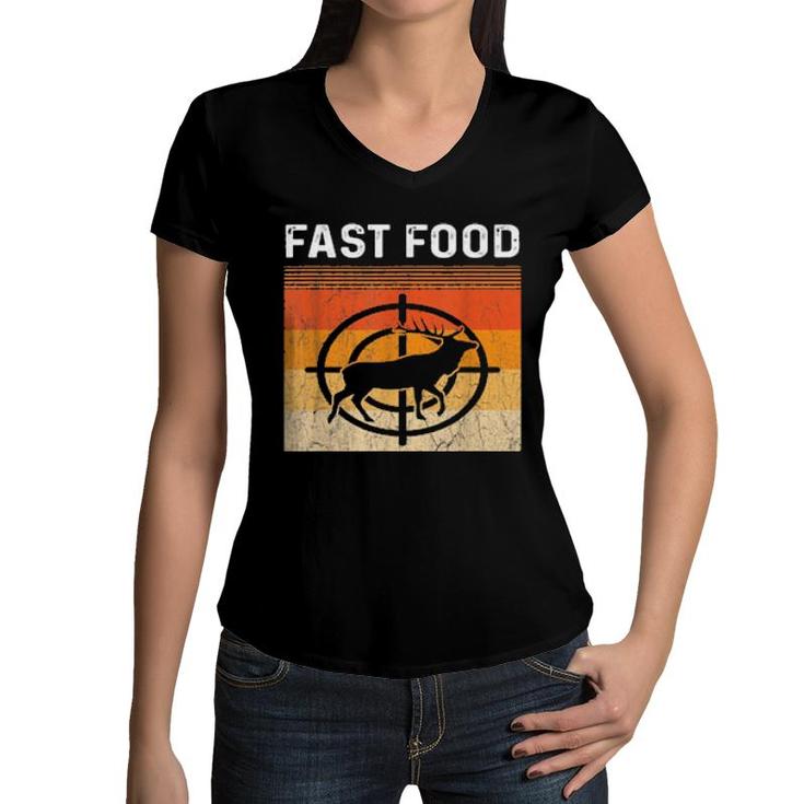 Eat More Fast Food Deer Hunting Hunting Boys Women V-Neck T-Shirt