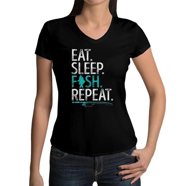 Eat Sleep Fish Repeat Men Women Kids Fishing Boys Women V-Neck T-Shirt
