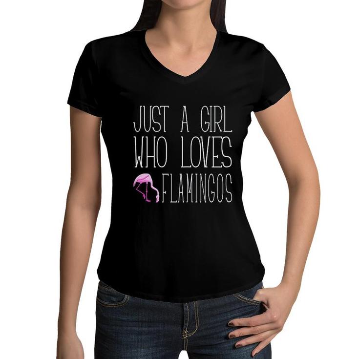 Flamingo Design Girl Who Loves Flamingos Women V-Neck T-Shirt