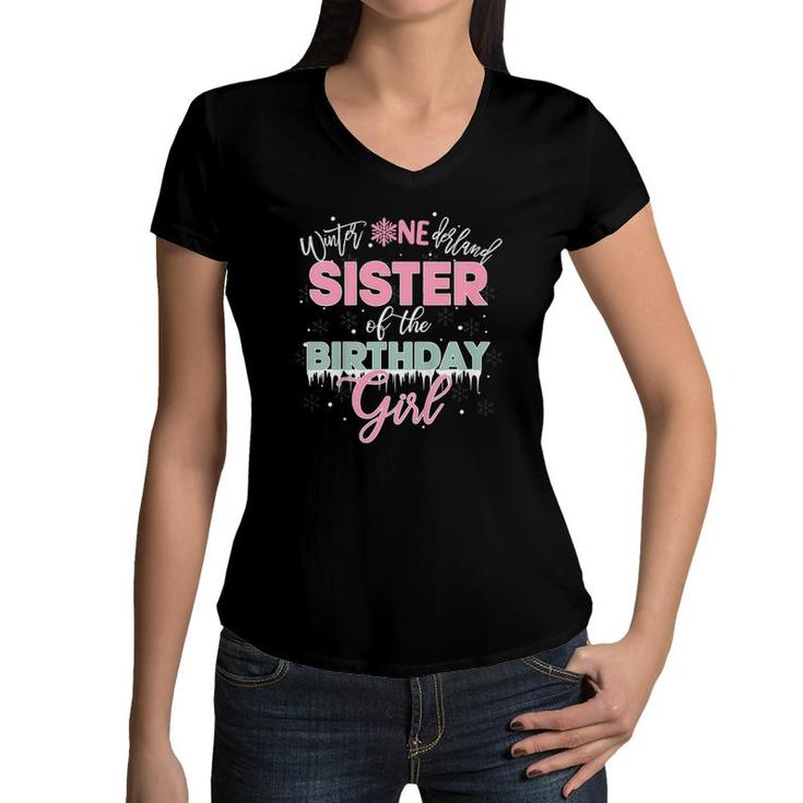 Funny This Winter Onederland Sister Of The Birthday Girl Women V-Neck T-Shirt