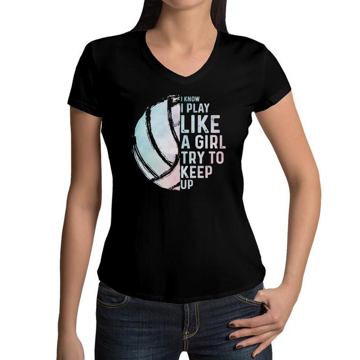 Funny Volleyball Design Girls Women Youth Teen Sports Lovers  Women V-Neck T-Shirt