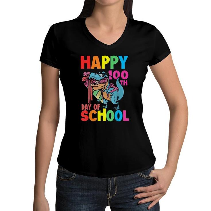 Funnyrex 100Th Day For Teacher Kids 100 Day Of School Women V-Neck T-Shirt