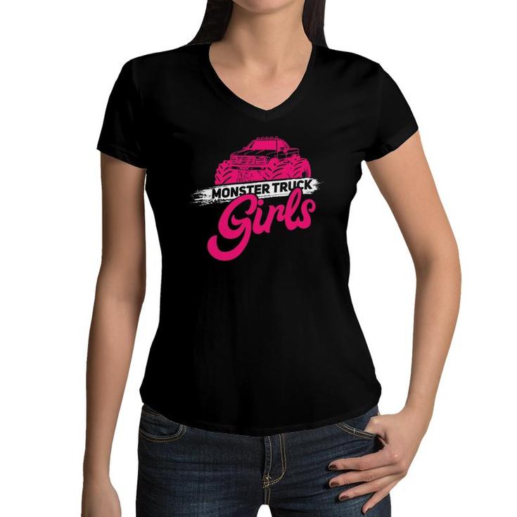 Girls Monster Truck - Motor Sports Big Trucks Women V-Neck T-Shirt