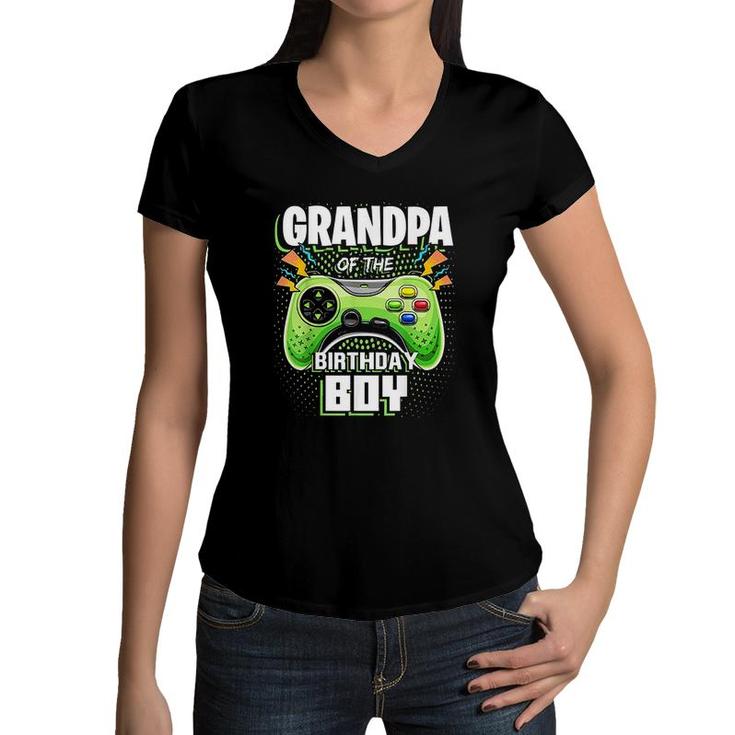 Grandpa Of The Birthday Boy Matching Video Gamer Party  Women V-Neck T-Shirt