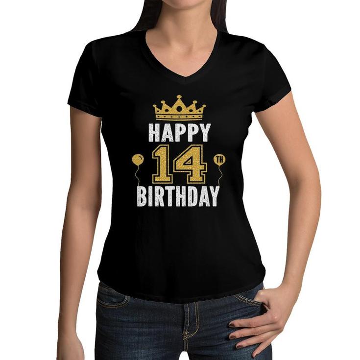 Happy 14Th Birthday Idea For 14 Years Old Boys And Girls Women V-Neck T-Shirt