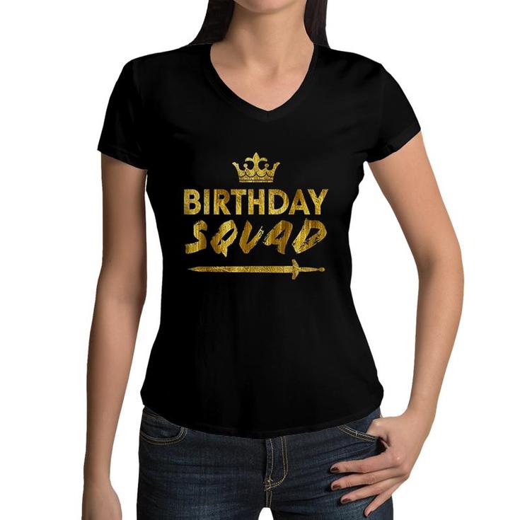 Happy Birthday Squad King Crown Sword Party Golden Cruise  Women V-Neck T-Shirt