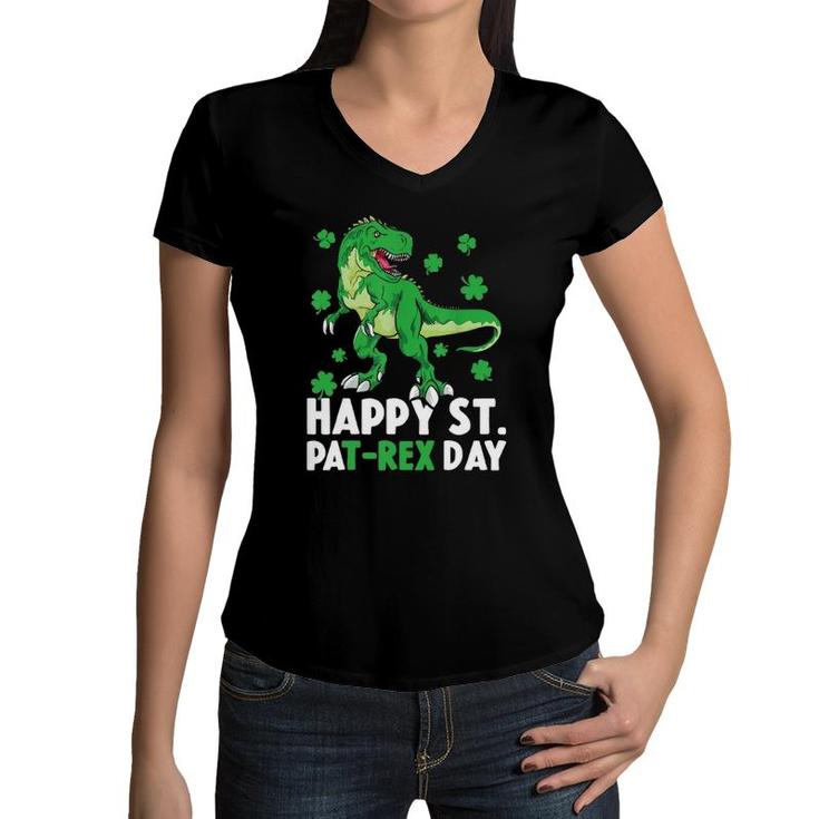 Happy St Pat-Rex Dinosaur Saint Patrick's Day For Boys Girls Women V-Neck T-Shirt