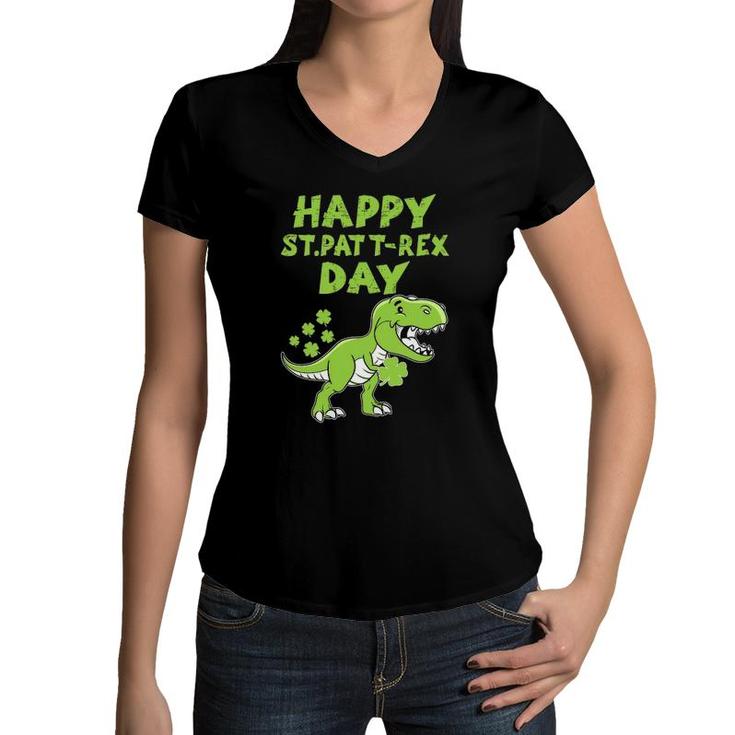 Happy St Pat Trex Day Dino St Patricks Day Toddler Boys Women V-Neck T-Shirt
