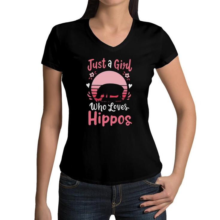 Hippo Hippopotamus Just A Girl Who Loves Hippos Women V-Neck T-Shirt