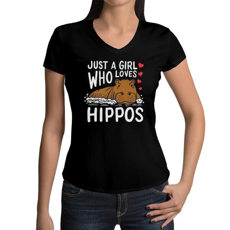 Hippo Just A Girl Who Loves Hippos Women V-Neck T-Shirt