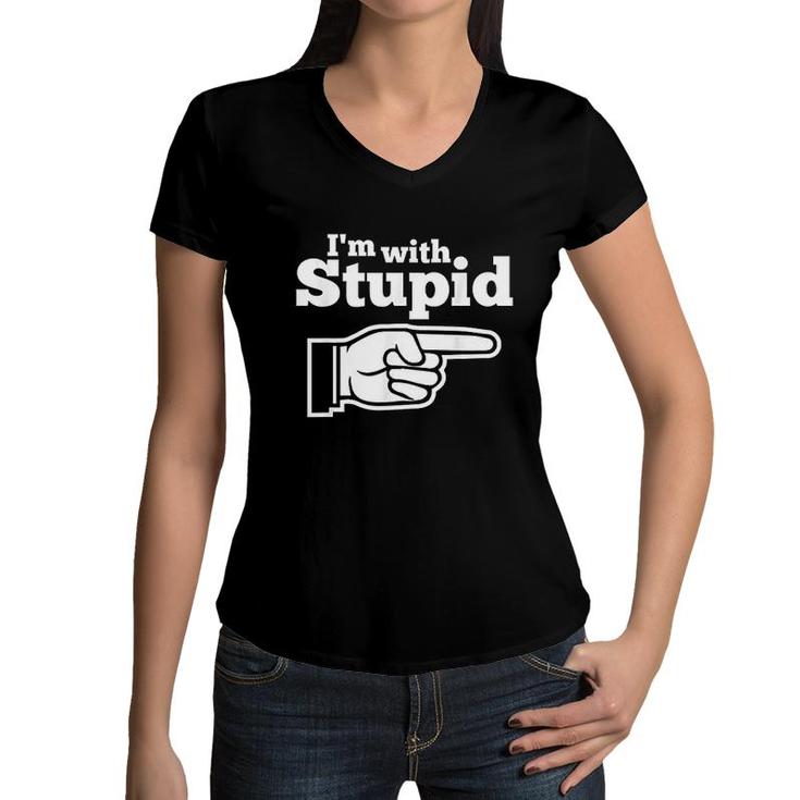 I Am With Stupid Shirt Men Kids And Women Women V-Neck T-Shirt