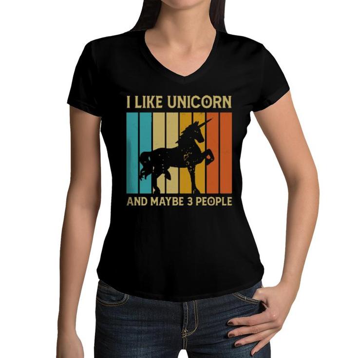 I Like Unicorn And Maybe 3 People, Retro Boys  Women V-Neck T-Shirt