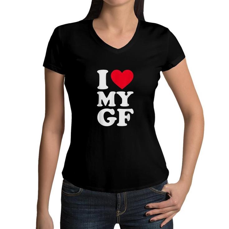 I Love My Girlfriend I Heart My Girlfriend Big Red Women V-Neck T-Shirt