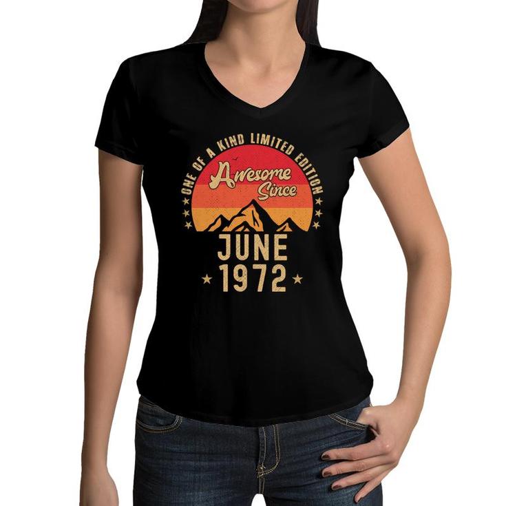 June 1972 Awesome Since Vintage Birthday Women V-Neck T-Shirt