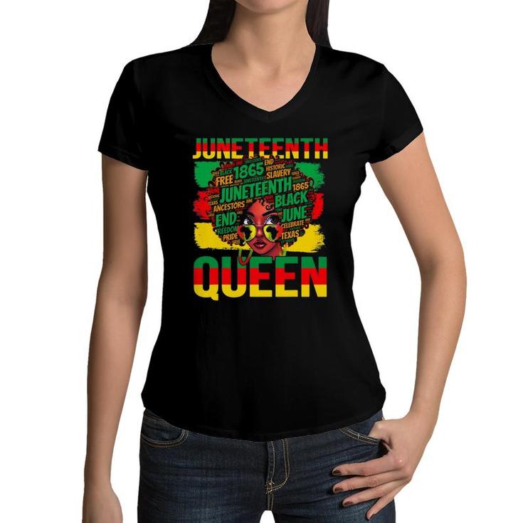 Juneteenth Queen Celebrating 1865 Afro Black History Kids Women V-Neck T-Shirt