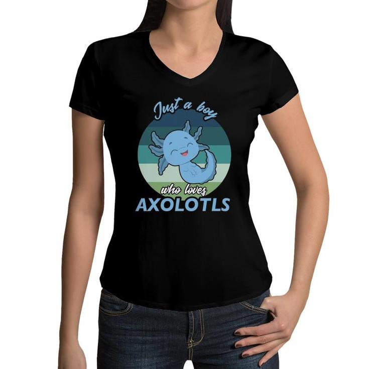 Just A Boy Who Loves Axolotl Women V-Neck T-Shirt