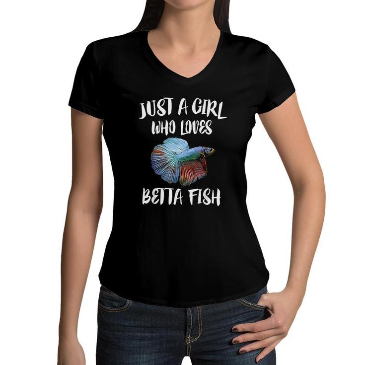 Just A Girl Who Loves Betta Fish Animal Gift Women V-Neck T-Shirt