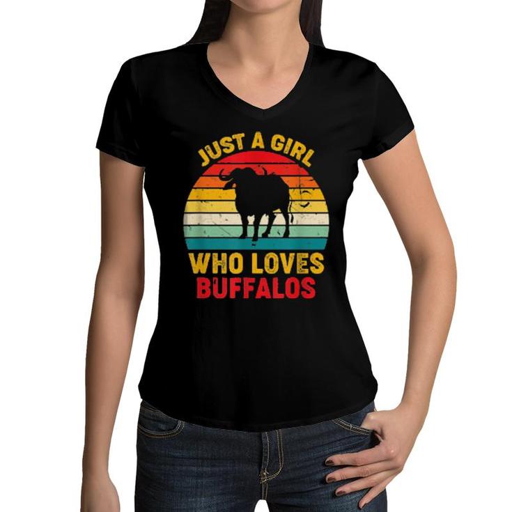 Just A Girl Who Loves Buffalos Retro Sunset Buffalos  Women V-Neck T-Shirt