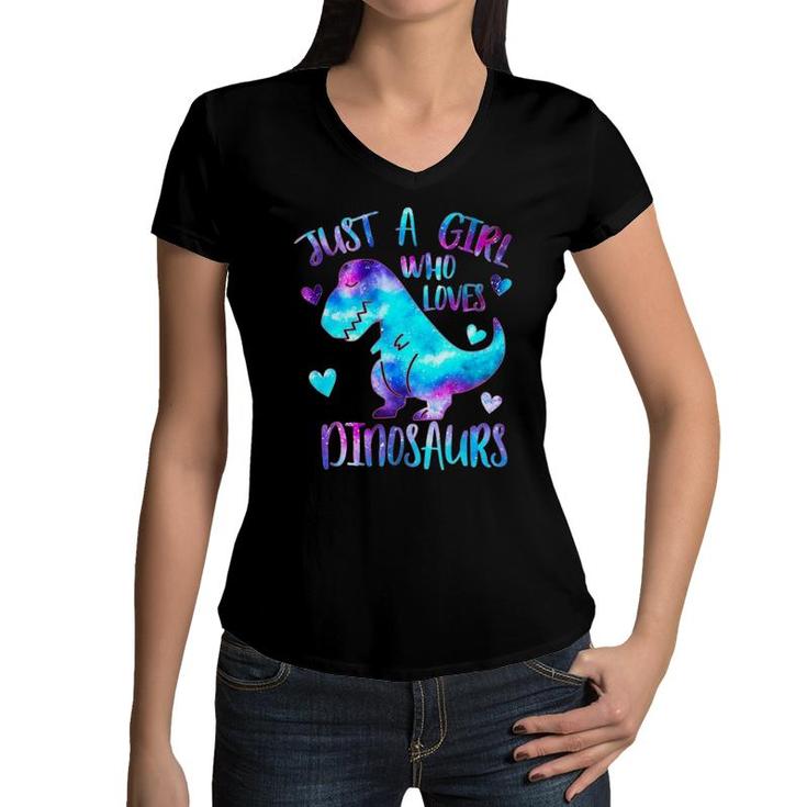Just A Girl Who Loves Dinosaurs Galaxy Space Cute Teen Girls Pullover Women V-Neck T-Shirt