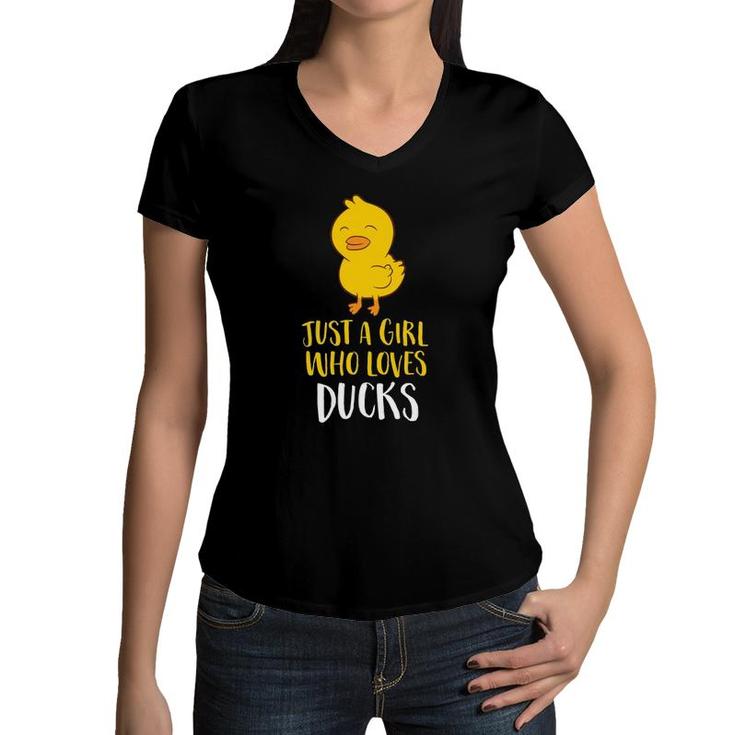 Just A Girl Who Loves Ducks Cute Duck Girl Gift  Women V-Neck T-Shirt